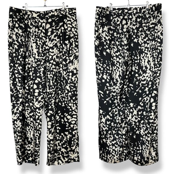 NWT Banana Republic Factory Pants Relaxed Trouser Black Off-White Abstract Sz 14 - Picture 5 of 12